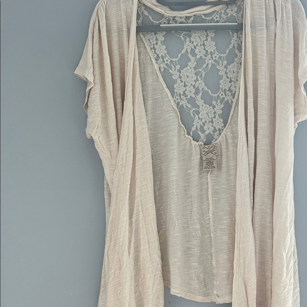 Eyelash Couture Beige Lace Overlay Cardigan